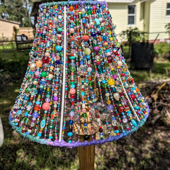 Custom ARTISAN Hand Beaded Colorful Bohemian Lampshade OOAK - Picture 7 of 17